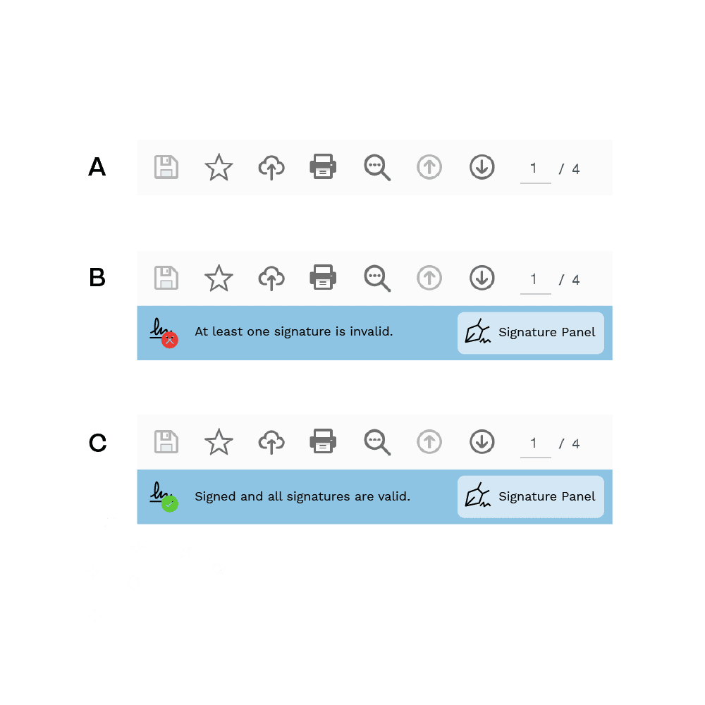 An image showing valid and invalid signatures marked with green and red symbols.